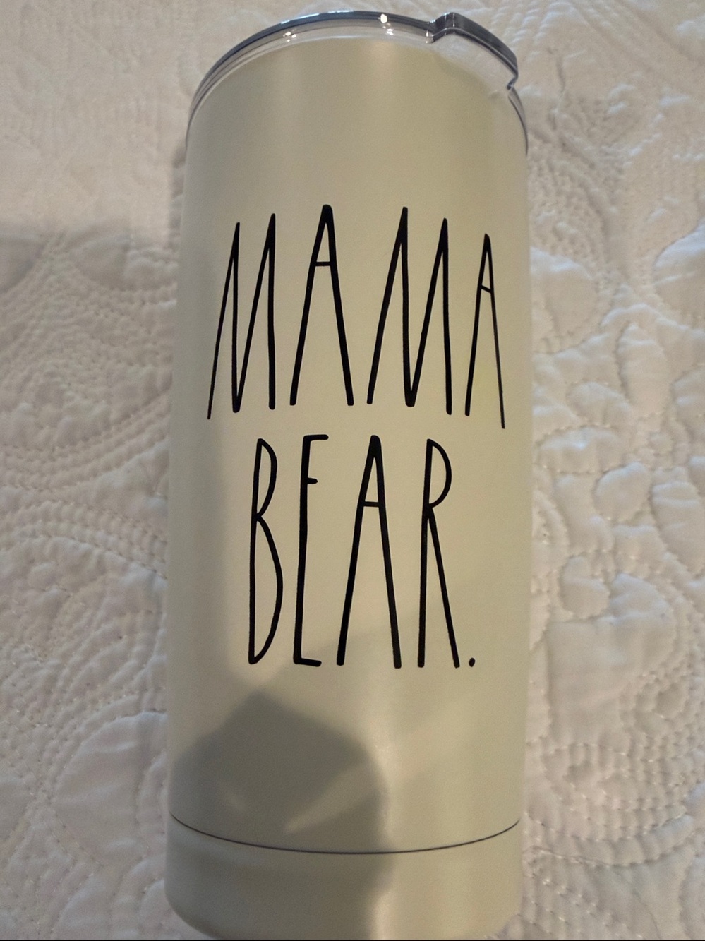 Rae Dunn White Ceramic Tumbler with Black Logo